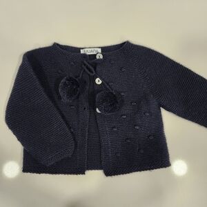 Juliana Navy Kids Sweater with Pom Poms